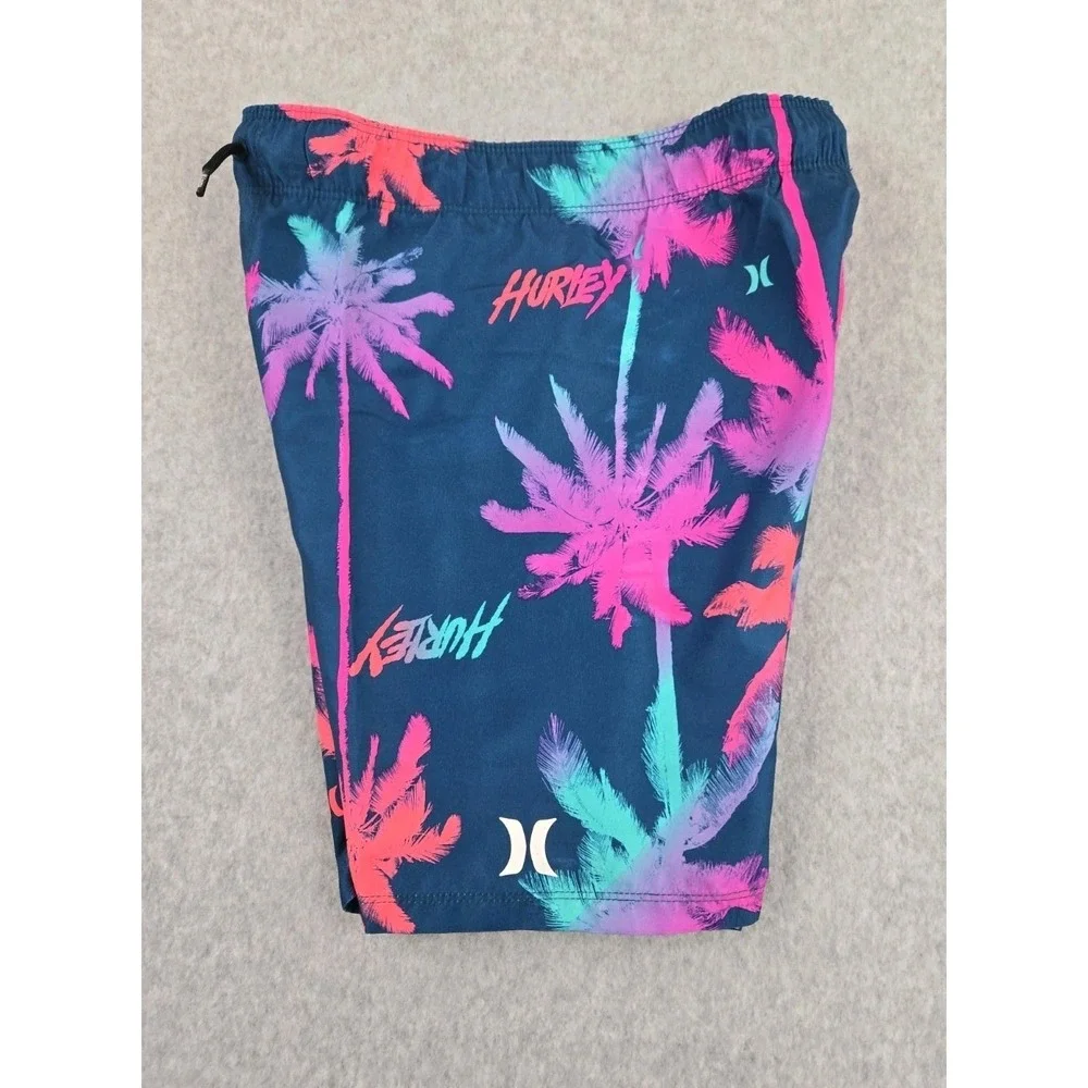 Hurley Swim Boys Size 6 Swimming Trunks‎ Shorts Blue Palm Logo Bathing Suit NEW